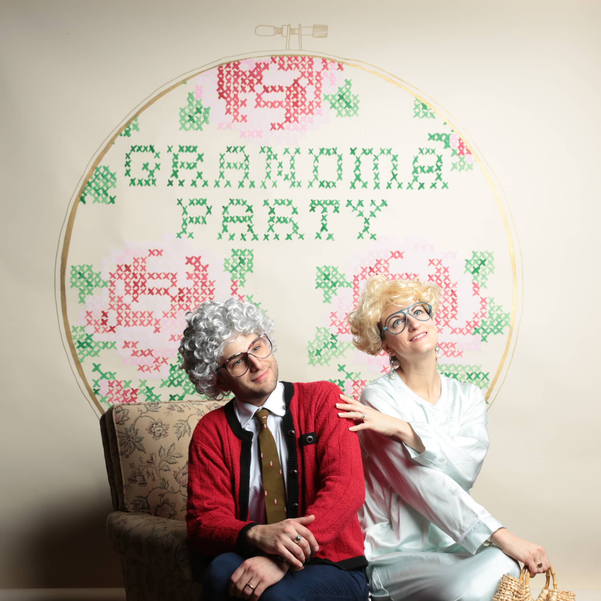 Grandma Party indie holiday market hand painted backdrop for Stardust Orlando