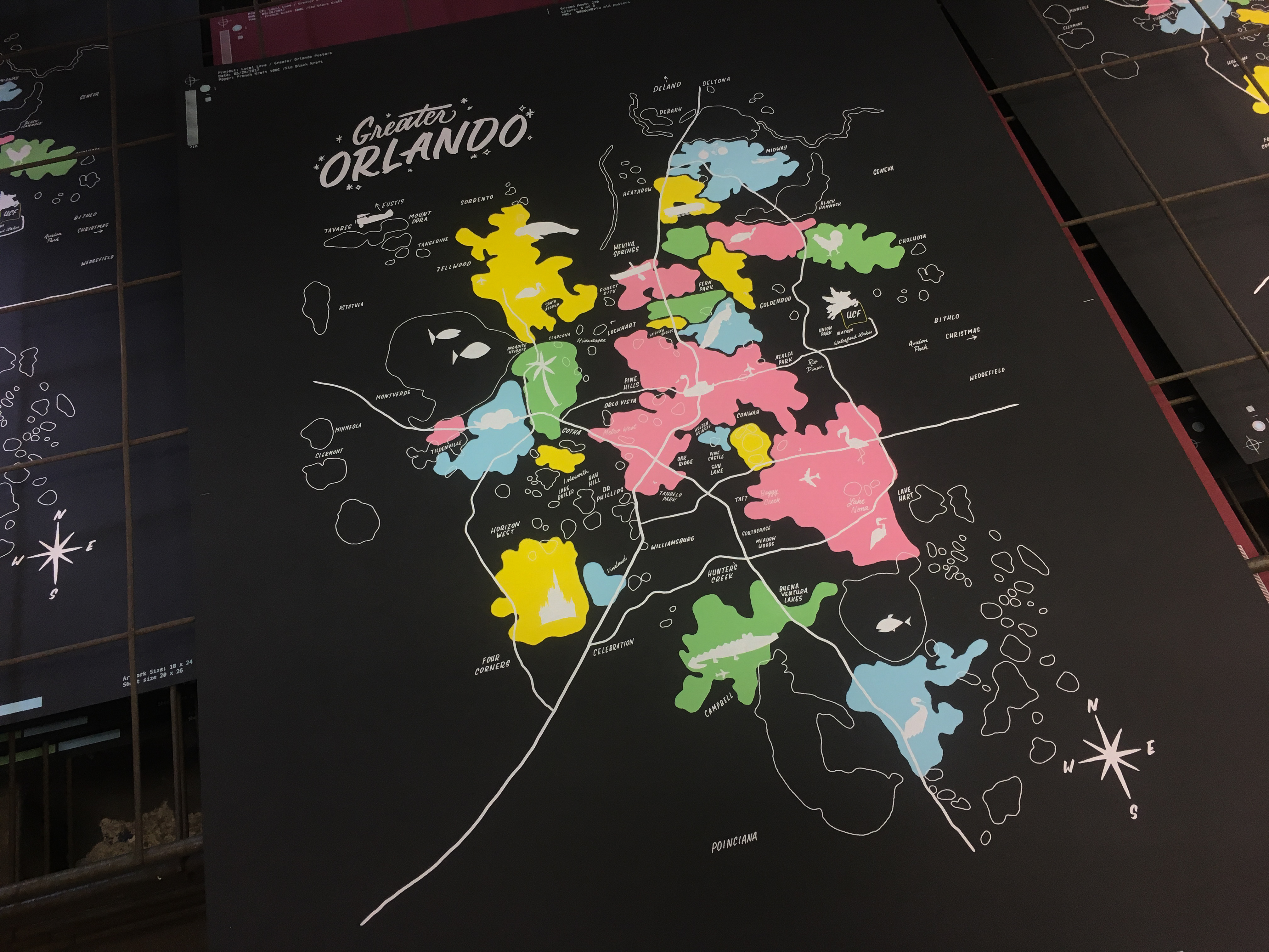 Greater Orlando hand lettering map poster by Hillery Powers (Disney, Winter Park, UCF, Lake Nona, Altamonte Springs)