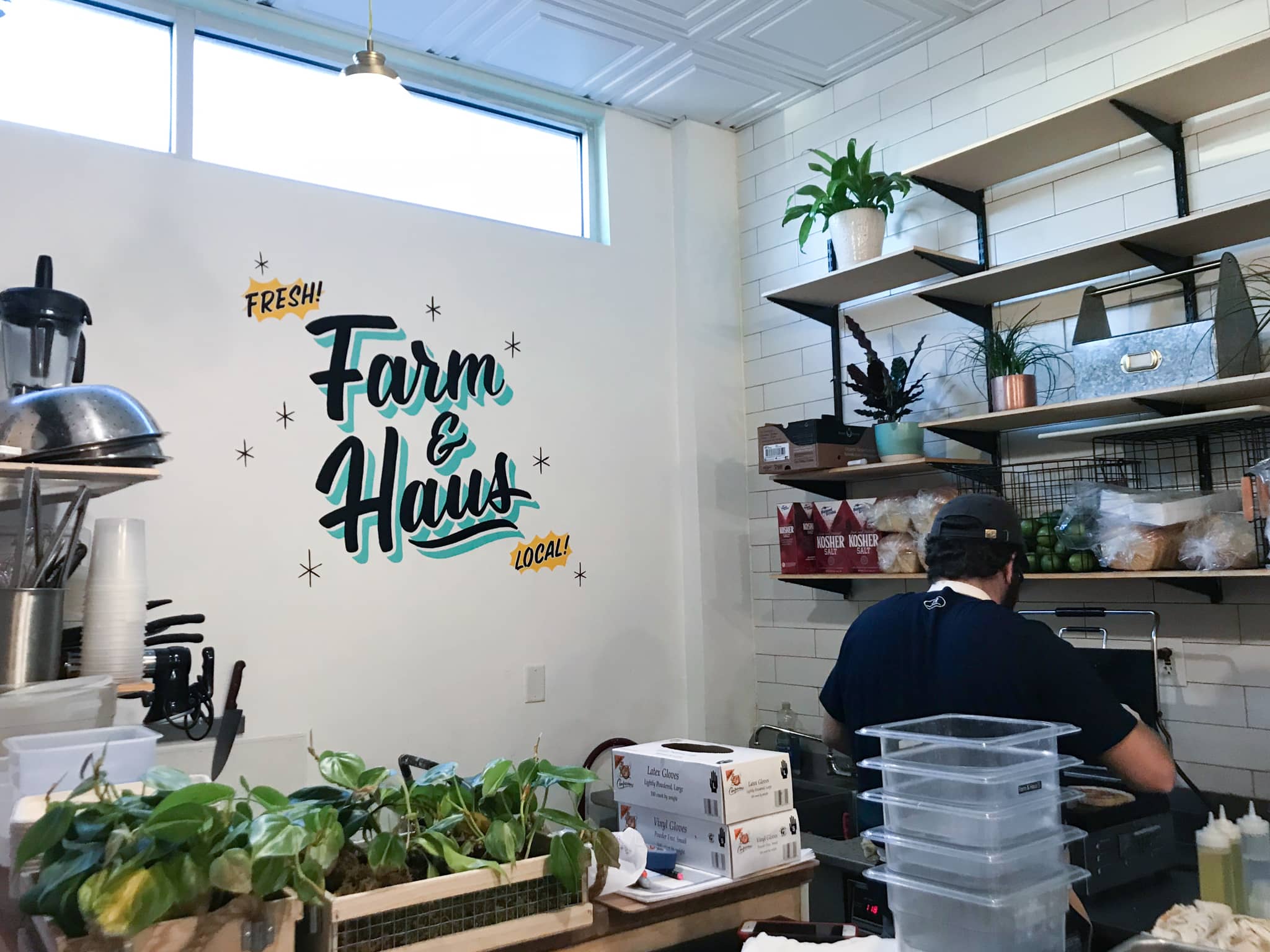 Farm & Haus hand lettered sign painted mural at East End Market by Hillery Powers