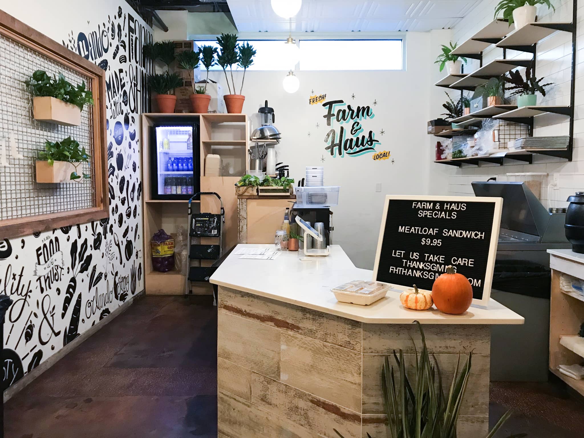 Farm & Haus hand lettered sign painted mural at East End Market by Hillery Powers