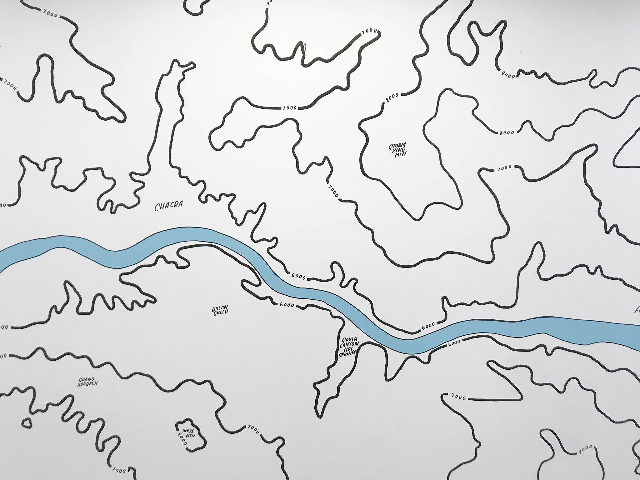 Gusto Denver ColoradoRiver topographic map map mural by Hillery Powers